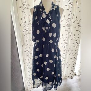 Blue with White Polka Dot Sleeveless Midi Women’s Dress Size 10